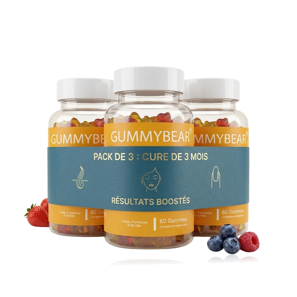 Gummybear, pack de 3 boites de 60 gummies, compléments alimentaires.