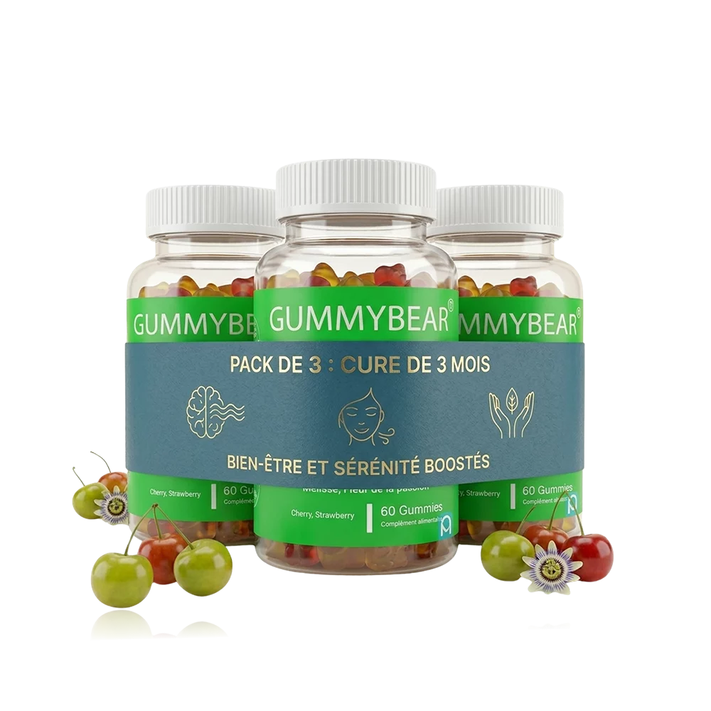 Gummybear, 3 pots de 60 gommes, complément alimentaire bien-être et sérénité.