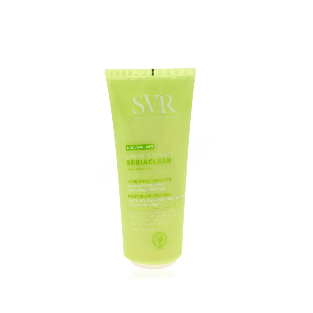 Crème lavante Sebiaclear SVR, hydratante apaisante anti-desséchement.