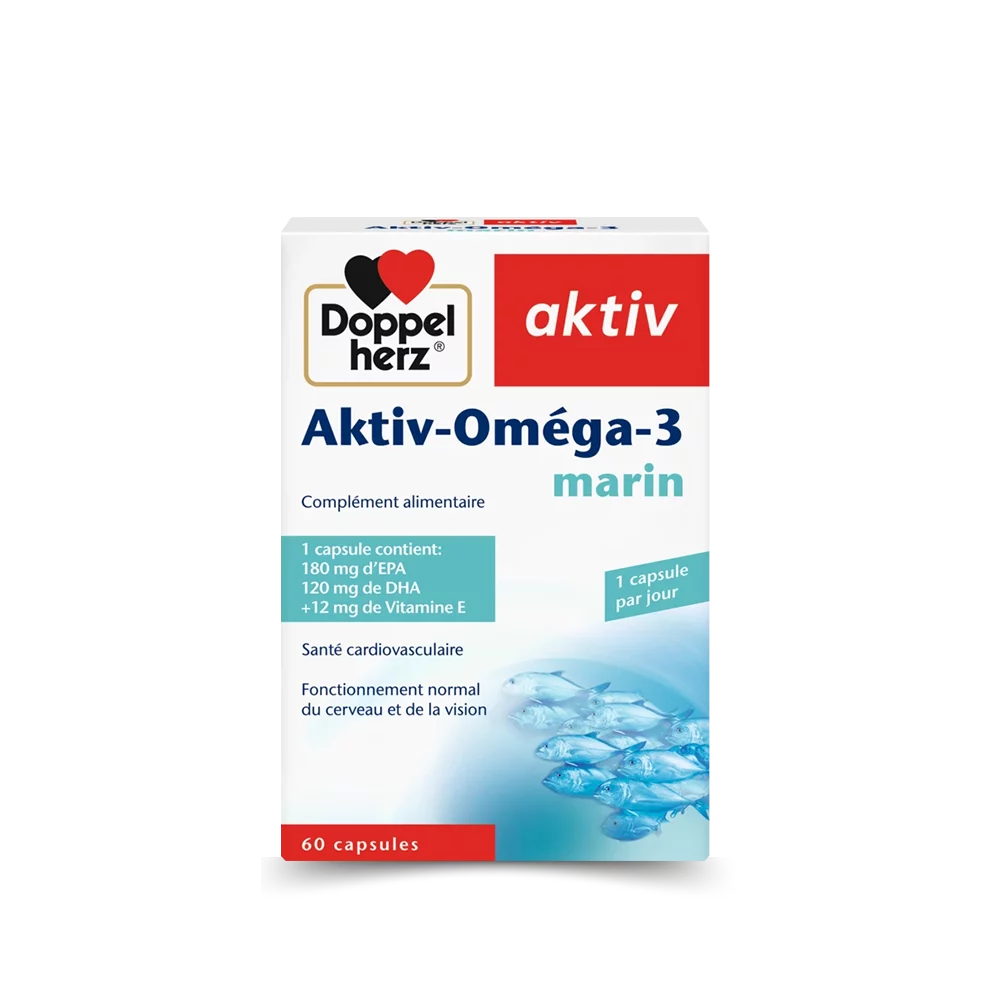 Doppelherz Aktiv-Omega-3 marin, complément alimentaire en capsules.