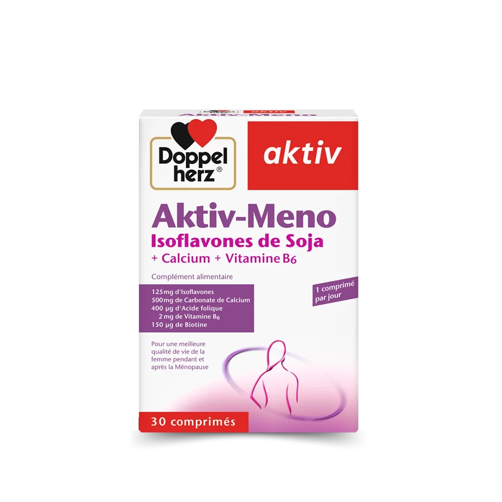 Doppel Herz Aktiv-Meno Isoflavones de Soja + Calcium + Vitamine B6, complément alimentaire.