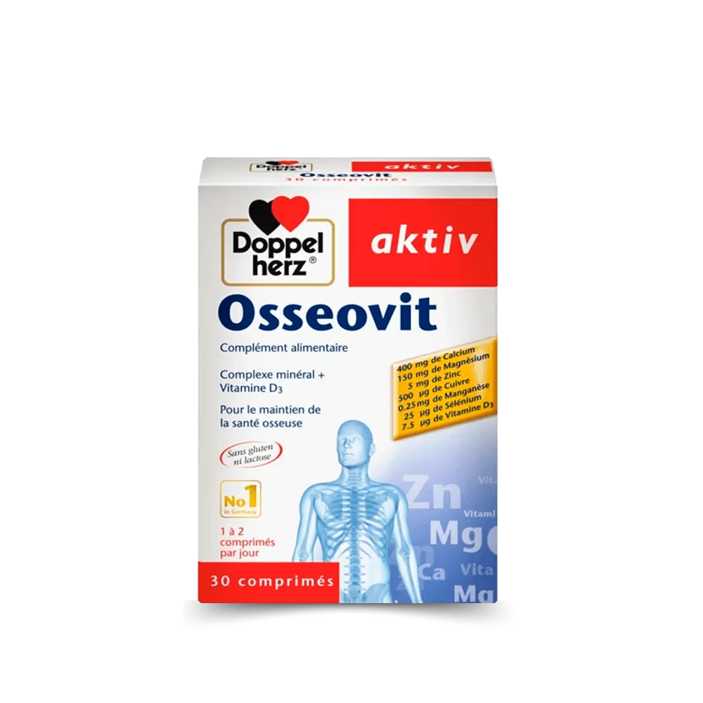 Complément alimentaire Doppelherz Osseovit pour la santé osseuse.