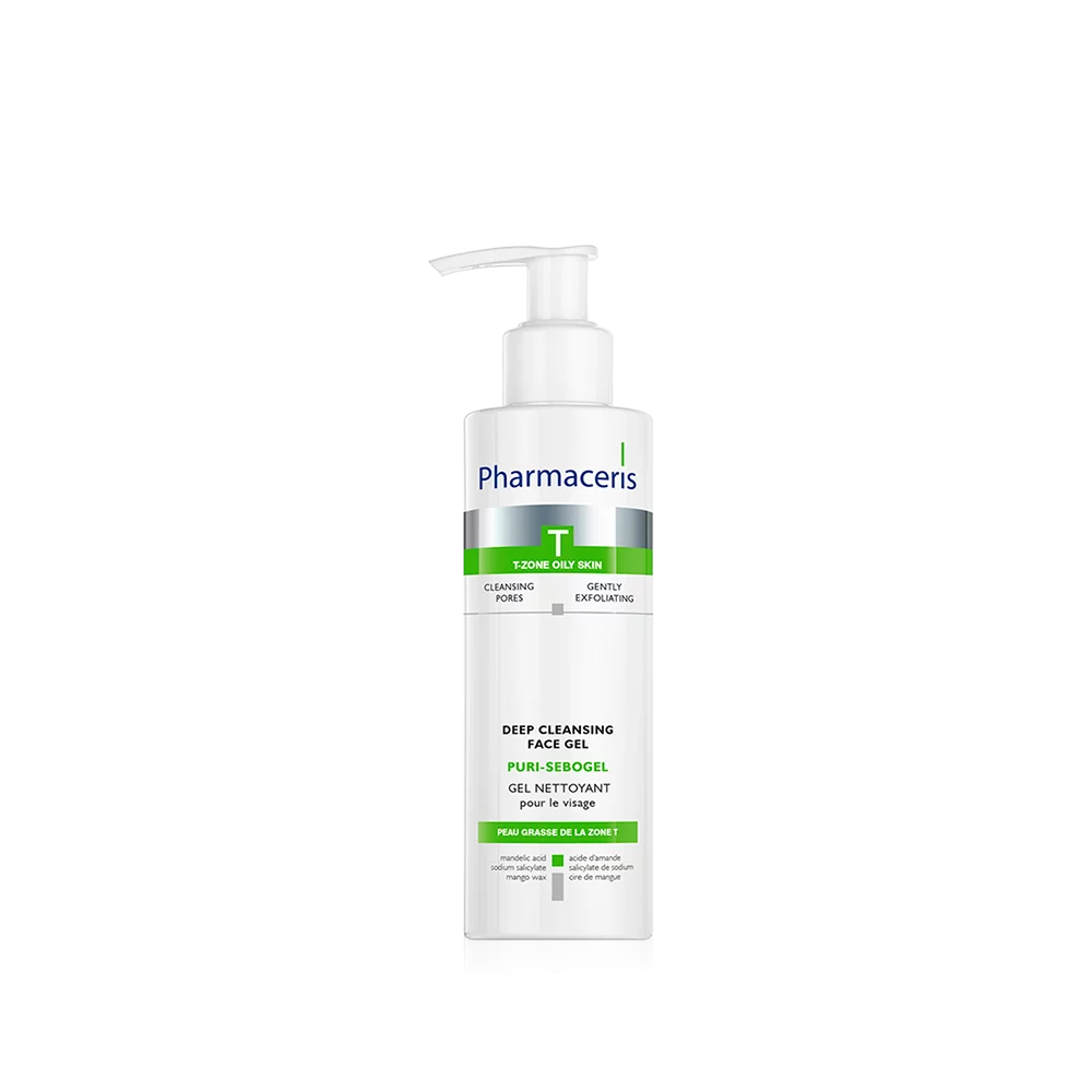 Gel nettoyant visage Pharmaceris Puri-Sebogel pour peau grasse zone T.
