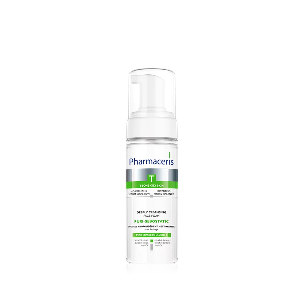 Mousse nettoyante Puri-sebostatic de Pharmaceris pour peau grasse.