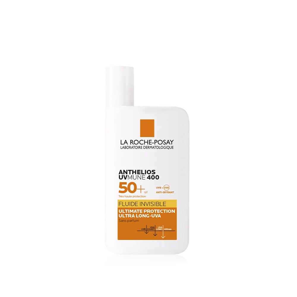Crème solaire La Roche-Posay Anthelios UVMUNE 400 fluide invisible SPF 50+ protection solaire.