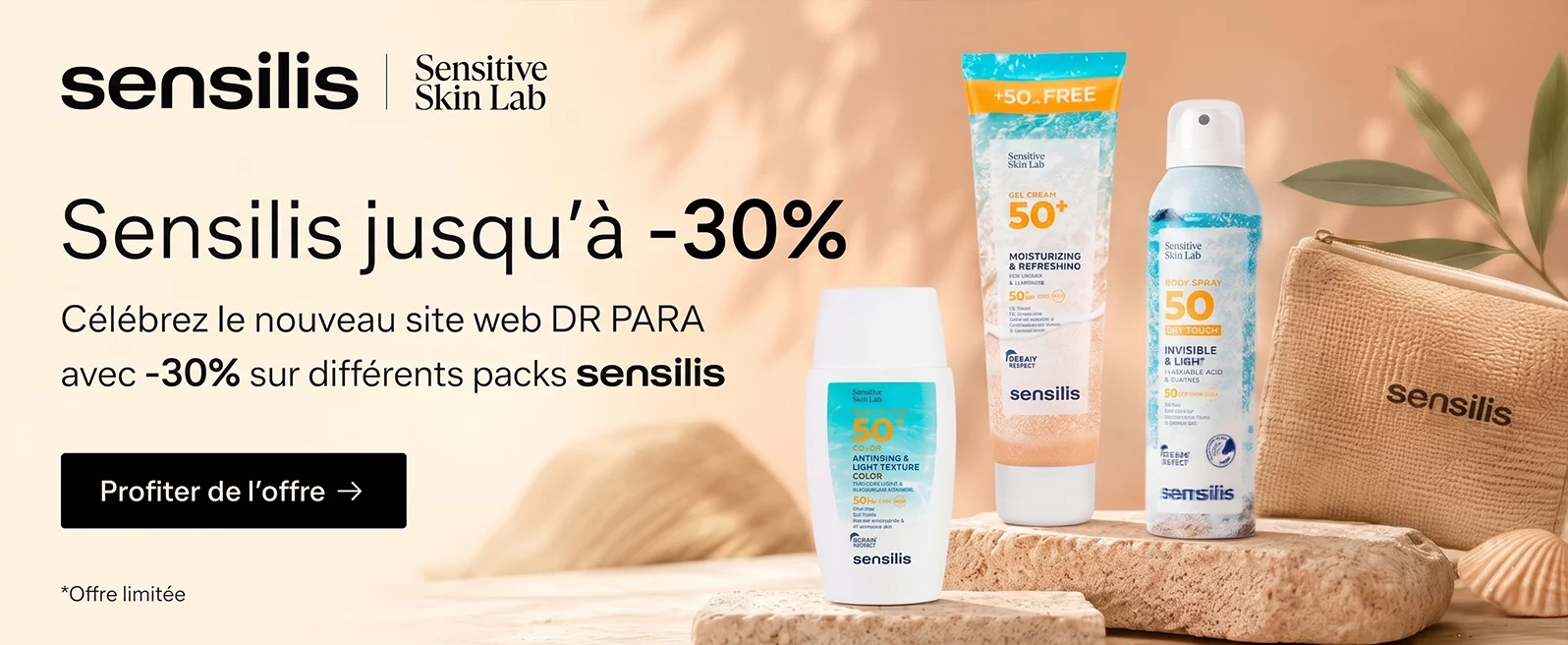 Produits solaires Sensilis, promo -30% pour le lancement du site Dr Para.