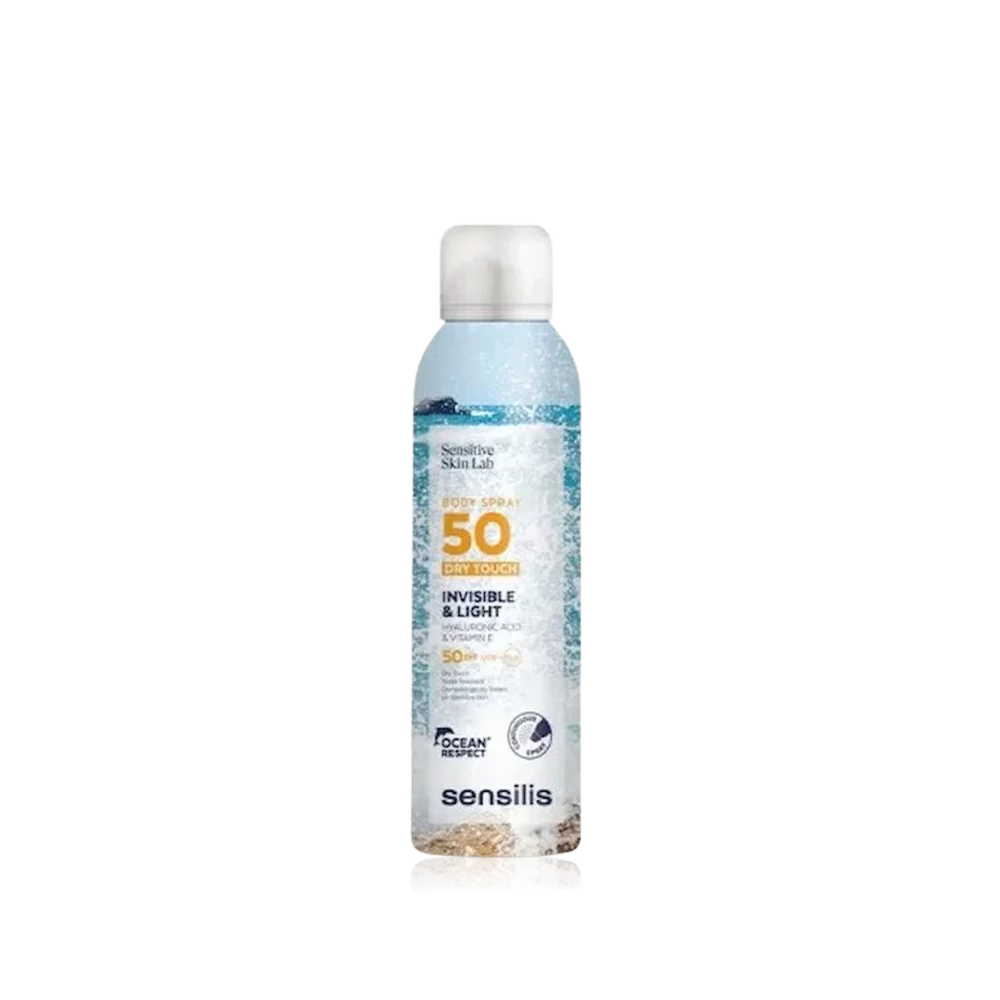 Spray solaire Sensilis Sensitive Skin Lab 50 Dry Touch invisible & léger.