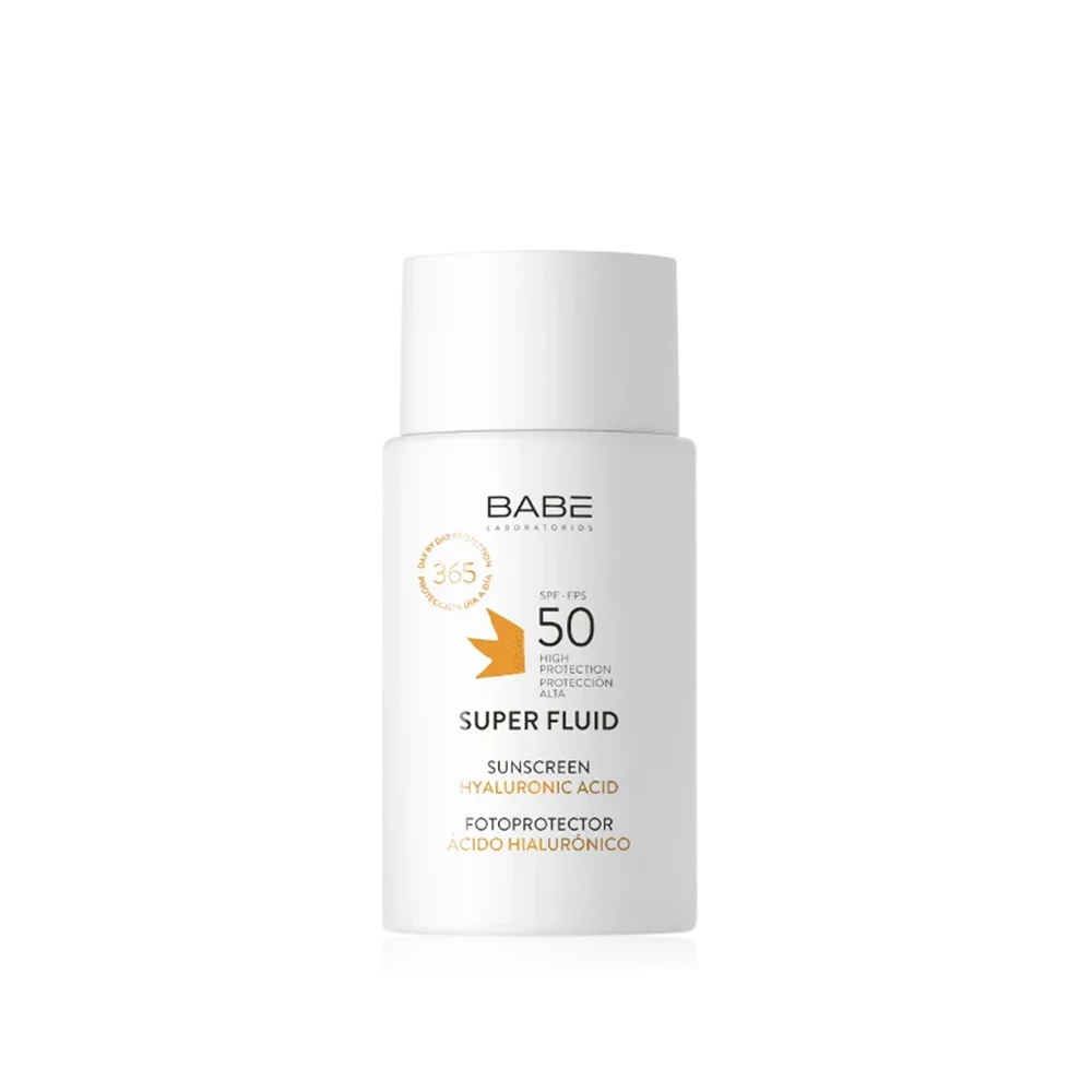 Crème solaire fluide BABE Laboratorios SPF 50 avec acide hyaluronique.