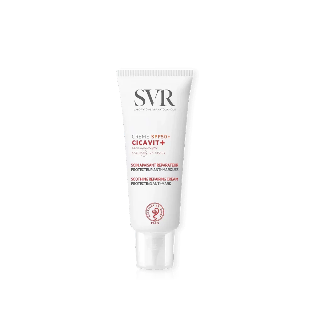 Crème réparatrice Cicavit+ SPF50+ de SVR, soin apaisant protecteur anti-marques.
