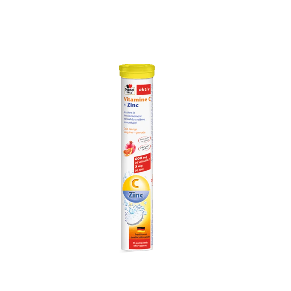 Double Herz, Vitamine C + Zinc, 15 comprimés effervescents.