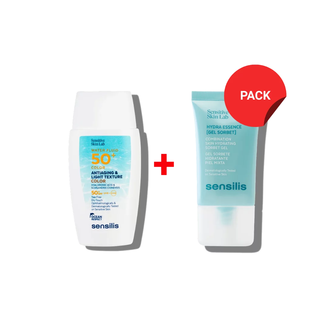 Pack Sensilis Water Fluid Color SPF 50+ et crème Hydra Essence Sorbet Gel, pour peaux mixtes à grasses