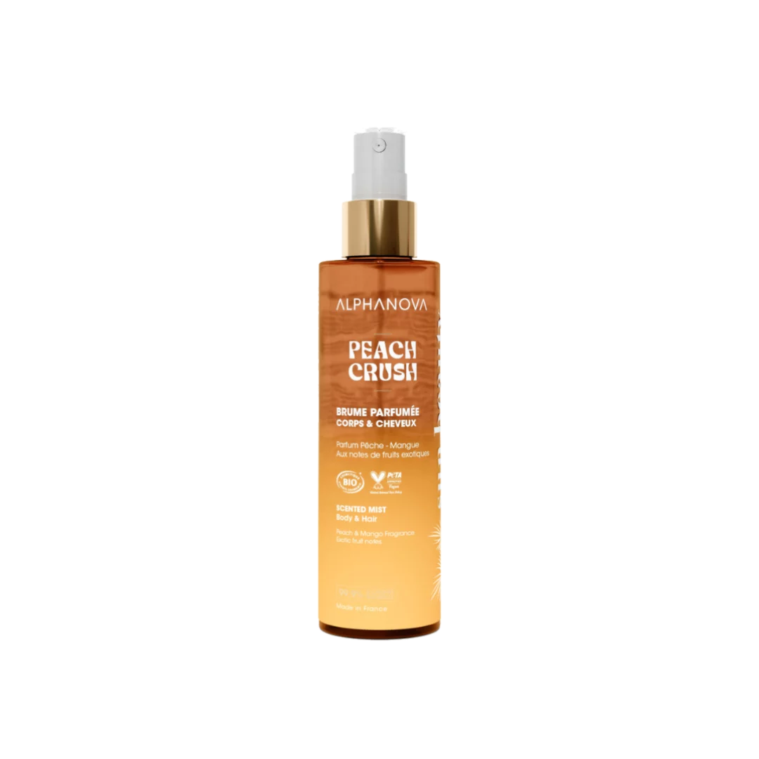 Alphanova Brume Parfumée Corps & Cheveux Peach Crush 100ml, parfum pêche mangue certifié bio et vegan