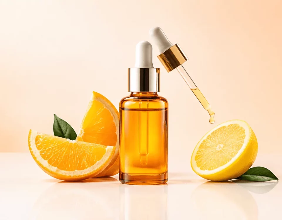 Sérum à la vitamine C pour le visage avec tranches d'orange fraîche