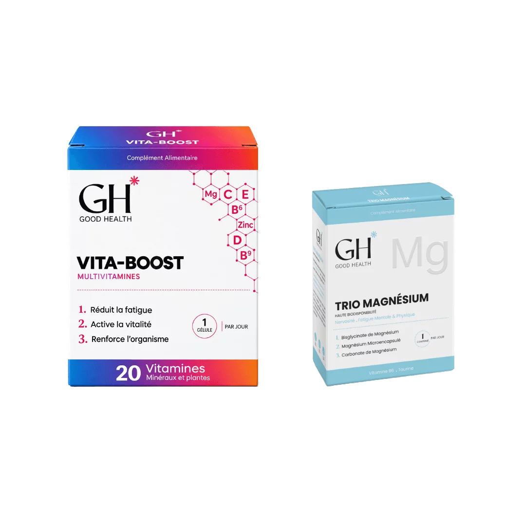 Pack GH Good Health Vita-Boost multivitamines et Trio Magnesium pour la vitalité et la fatigue